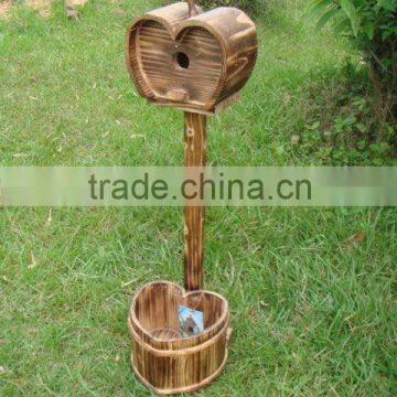 wood flower pot with bird feeder