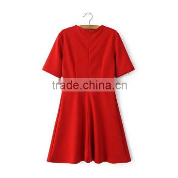 wholesale clothing simple pure color black and red round collar women dress