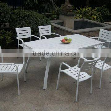 heavy duty aluminum dining table and chair, stacking arm chair