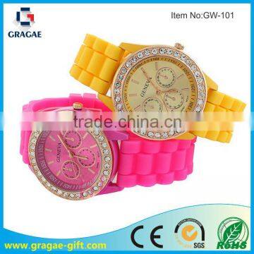 Popular top ring diamante diamond silicone watch