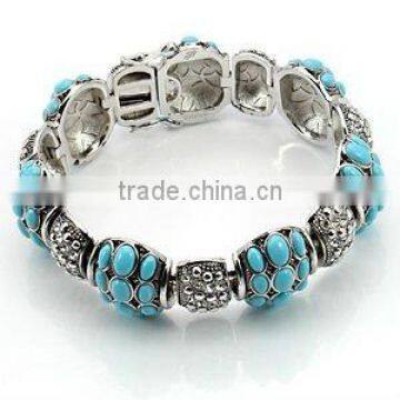 Turquoise Rhodium Chain Bracelet