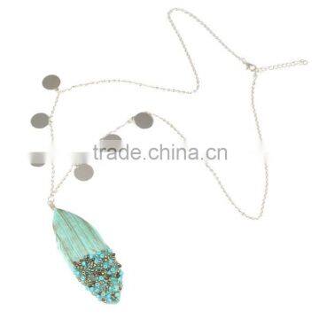 wholesale fashion chain neckalce with alloy pendant and feather charms