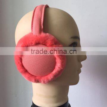 2016 New Arrival Big Size Leather and soft fur earmuffs with headphone