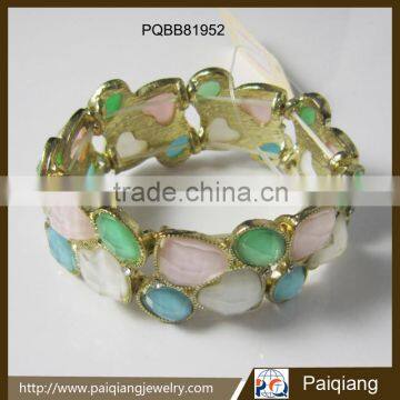 2015 Hot selling new design heart shape Multi colored stone stretch bangle