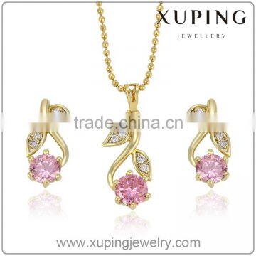 63836 fashion leaf 14k gold color pink CZ charm design jewelry set