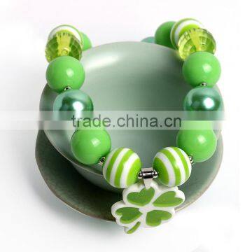 Fashion Jewelry Chunky Necklace With Four Piece Green Leaf Pendant Baby Necklace Girl Chunky Necklace