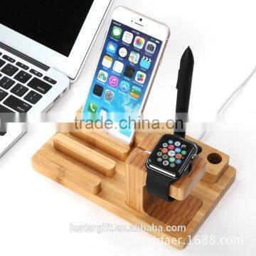 New products ! Bamboo desktop for apple watch charging stand, for apple phone charging dock