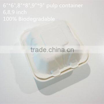 Disposable Biodegradable 6, 8, 9 inch sugarcane pulp fast food container/box