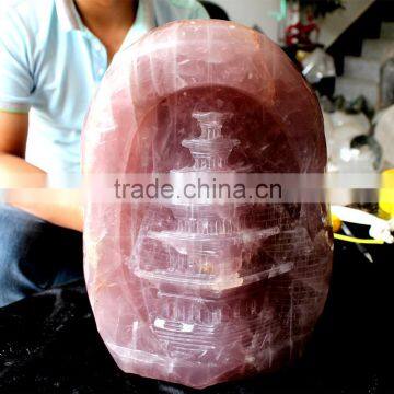 manufacture rose quartz carved crystal towers