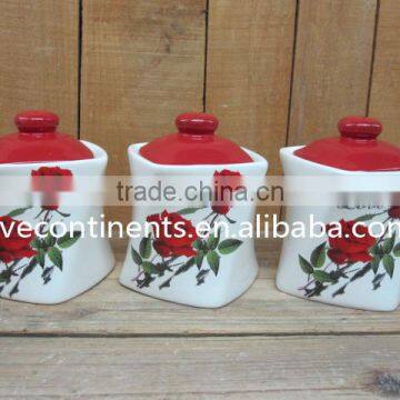 3 Pcs Ceramic Food Use Storage Jar Set with Lid