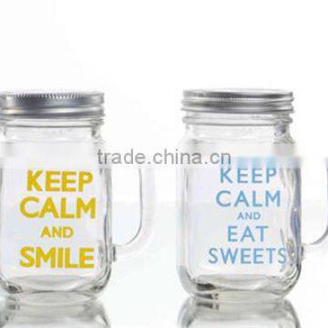 16oz Customized Decal Glass Mason Jar with Lid and Straw