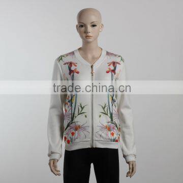 F5W20113 Women White Printed Bomber Jackets