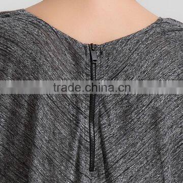 Women's Zipped V Neck Knit Slub Jersey Top With Cuff Sleeves photo-5