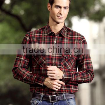 Casual western style flannel check long sleeve shirts for men