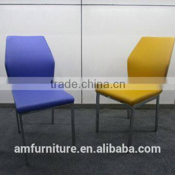 Comfortable modern design pvc seat power coating white legs dining chairs
