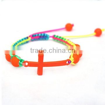 knitting bracelet, zinc alloy + plastic,colorful plastic bracelet with a big cross