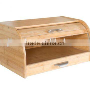 bamboo bread box with bread cutting board with drawer