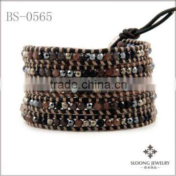 2012 Fashion Wrap Bracelet On Black Leather