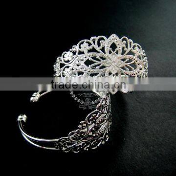 Vintage Style Filigree Base Tray Bezels Silver Plated Brass Bracelet Blank Cuff DIY Supplies 1900051 photo-2