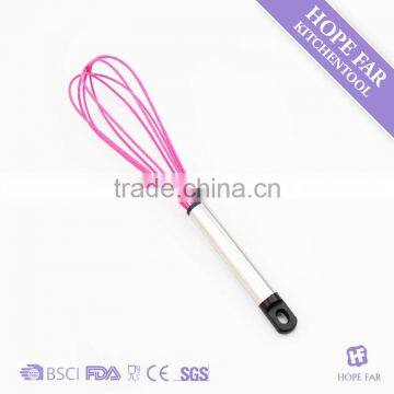 0300209 High quality 12" pink color silicone whisk with stainless steel handle