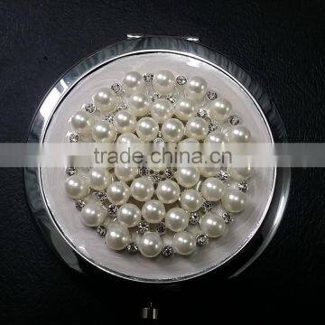 fancy pearls and rhinestones jewelled compact makeup mirror