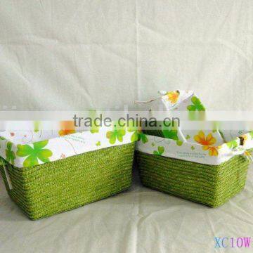 wheat straw storage basket with fabric lining