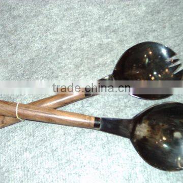 Large Spoons,Buffalo Horn Serving Spoon and Fork,Hand Crafted Buffalo Horn Spoons,Salad Serving Spoon