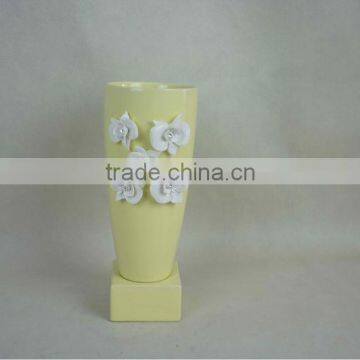 Ceramic Yellow flower vase with crystals from swarovski for home decoration