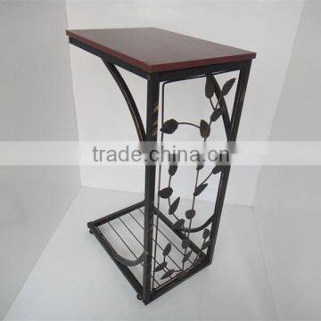 Metal and Wood Cherry Finish Decorative Vine Leaf Scroll Design Side Sofa End Table photo-3