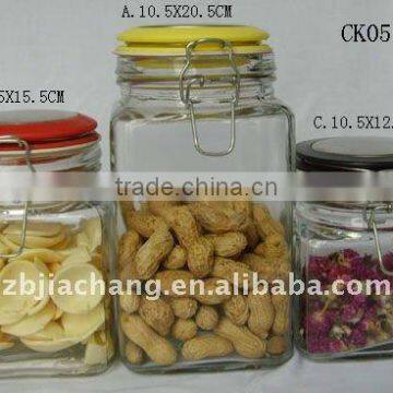 Square Glass Jar Used for Storage Jam With Clamp