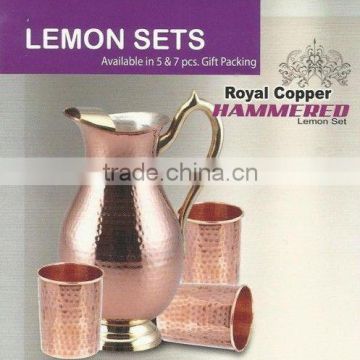 copper lemon hamerred jug & glass sets