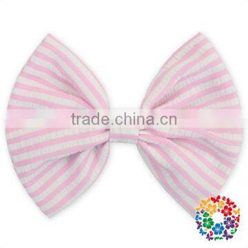 Fashion Hot Sale Blue White Stripe Seersucker Hair Bows 5" Boutique Hair Bows photo-3