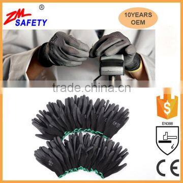 EN388 Certified Green Polyester Shell Green PU Dipped Glove for Mechanic Workplace Safety photo-4