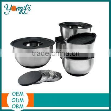 China Cookware Set Non-Slip Silicone Bottom Stainless Steel Mixing Bowl