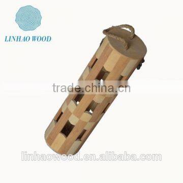 natural wooden wine box with lids and handle,hollow out single bottle wine packaging box