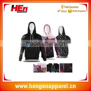 Hongen apparel 100% polyester zipper up wholesale sublimated custom hoodies