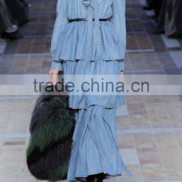 Latest Ruffled Tiered Tencel-chambray Long Sleeve Maxi Dress Names Of Ladies Drsses Designs Photos 2016 HSD5675 photo-5