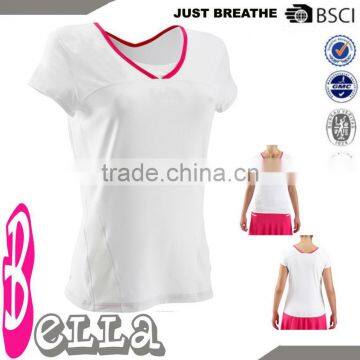 women white polyester.spandex fitness t-shirt tennis apparel