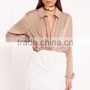 2016 high quality women white pleated magic wrap mini skirt