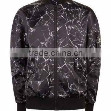 Fashion Design Custom Black Crackle Printing Bomber Jacket Oversized Dropped Shoulders Streetwear Mens Digital Print Jacket photo-4