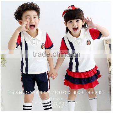China Wholesale Boys and Girls Customised Cotton Summer School Uniform Design With Pictures Short Sleeves T-shirts Trouser Skirt