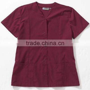 Snap Front Notch V-Neckline Hotel Uniform Housekeeping Maids Tunic With Side Vents photo-3