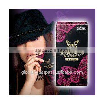 Japanese Condom 'GLAMOUROUS BUTTERFLY HOT 1000' --- outside top jelly-coated --- 12p