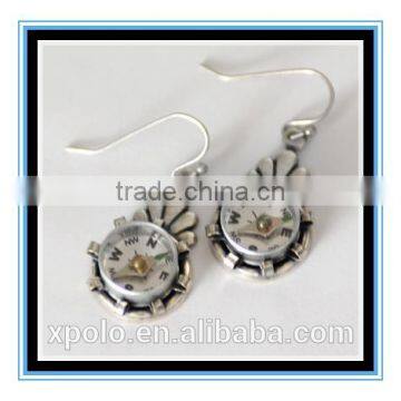 2016 New arrival Working Compass Steampunk Silver Earrings Mini Compass Jewelry Yiwu wholesale