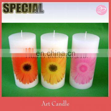 Flower printing style white pillar candles