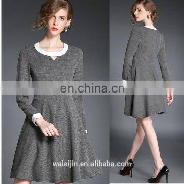 High quality long sleeve tweed spring dress above knee, wholesale dress fashion