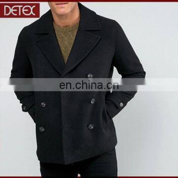 Good Quality Black Double Breast Pea Men's Wool Coat