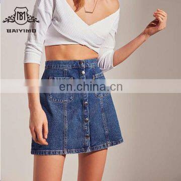 2017 Wholesale China Fashion Design Button-Front No Underwear Denim Jean Short Skirt