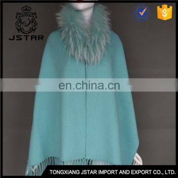 Raccoon Trim Poncho Capes New Fashion Cashmere Shawl