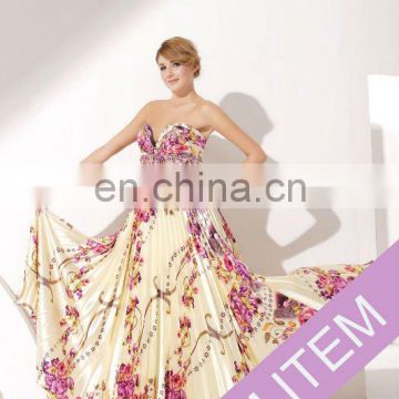 2012 New design sweetheart strapless pleat satin long prom dress